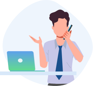 man infront of laptop calling